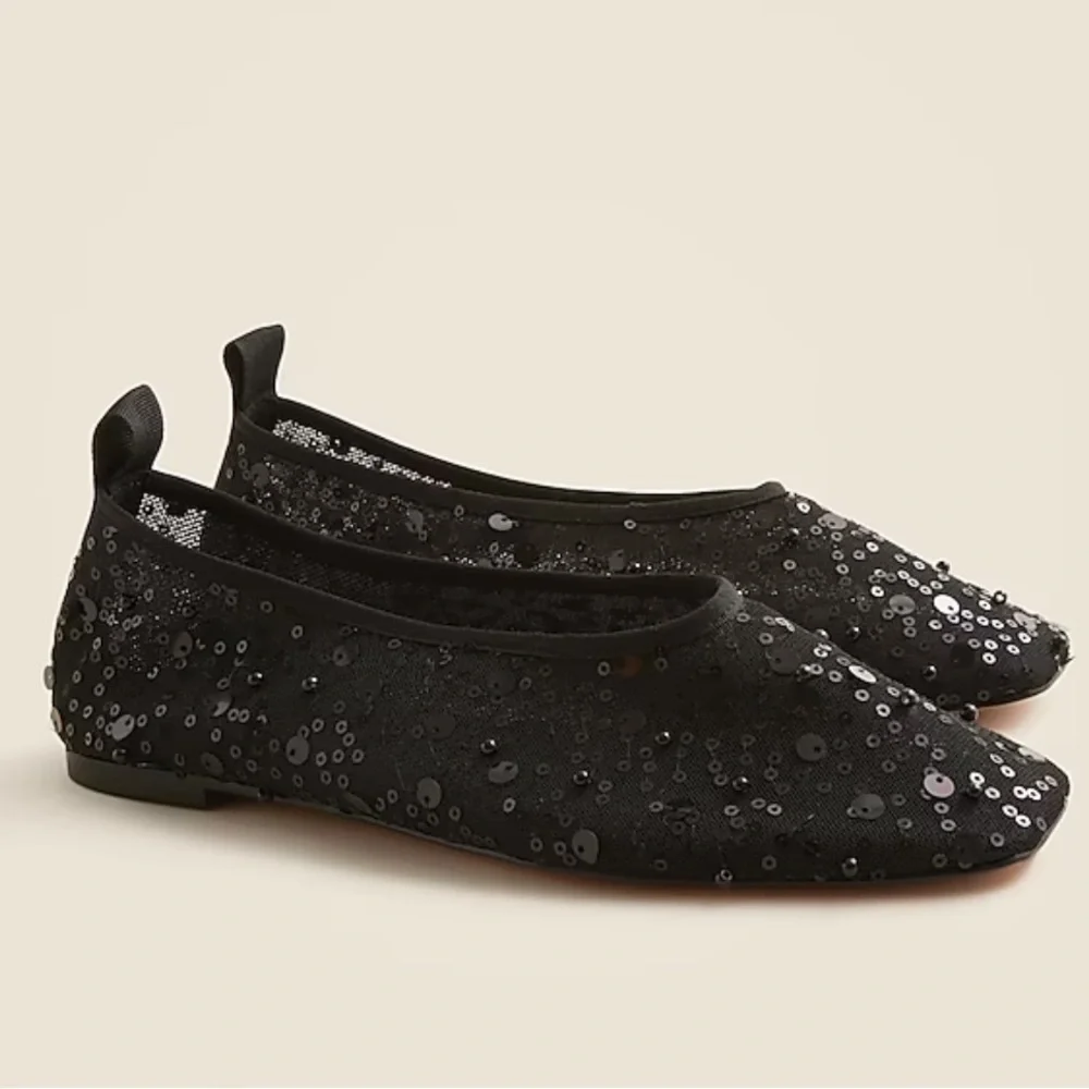 J.Crew Quinn embellished removable ankle-strap ballet flats sequin & mesh sz 9.5